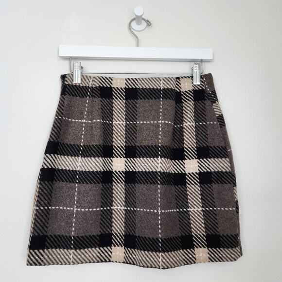 H&M Wool Blend Gray Cream Black Plaid Mini Skirt High Waisted Preppy Academia 4 - Picture 5 of 8